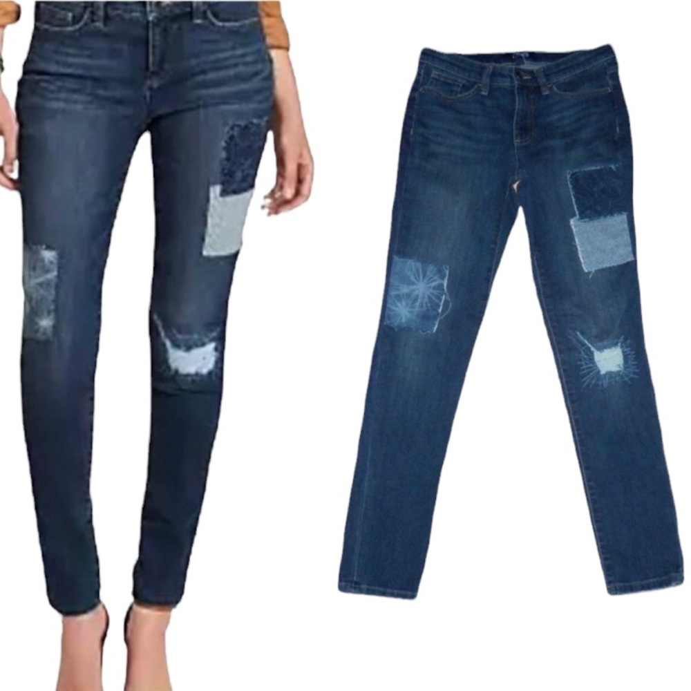 CHAPS Patchwork Distressed Dark Denim Ankle Jeans - Women's Size 4 - (30x28) - Picture 2 of 8